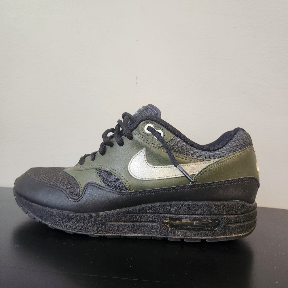 Nike Air Max 1 Olive‎ Green Black Silver Accents Sneakers Shoes